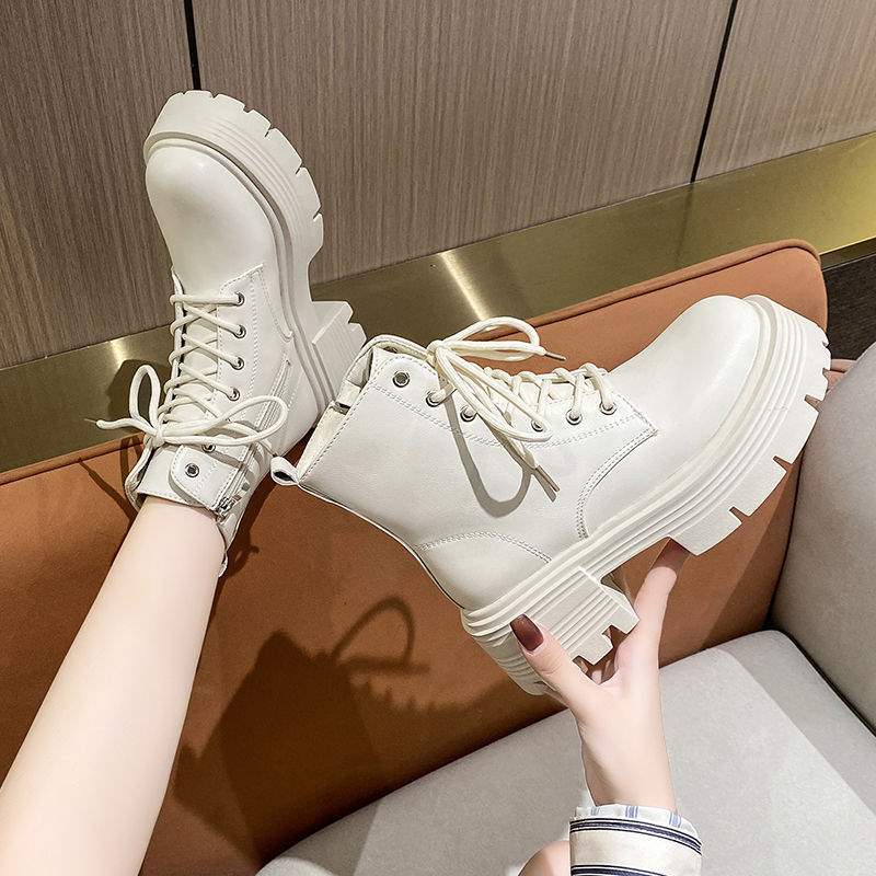 White Leather Women's Platform Boots Winter Fleece Lined_voghion.com