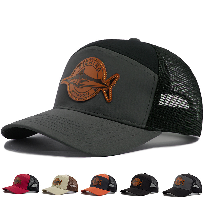 Men's Vintage Patchwork Baseball Cap With Shark Logo Trucker Hat_voghion.com