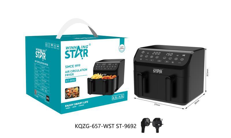 Winningstar estándar británico estándar europeo 9l pollo frito papas fritas huevo tarta barbacoa multi-funcional doble olla pantalla táctil freidora de aire