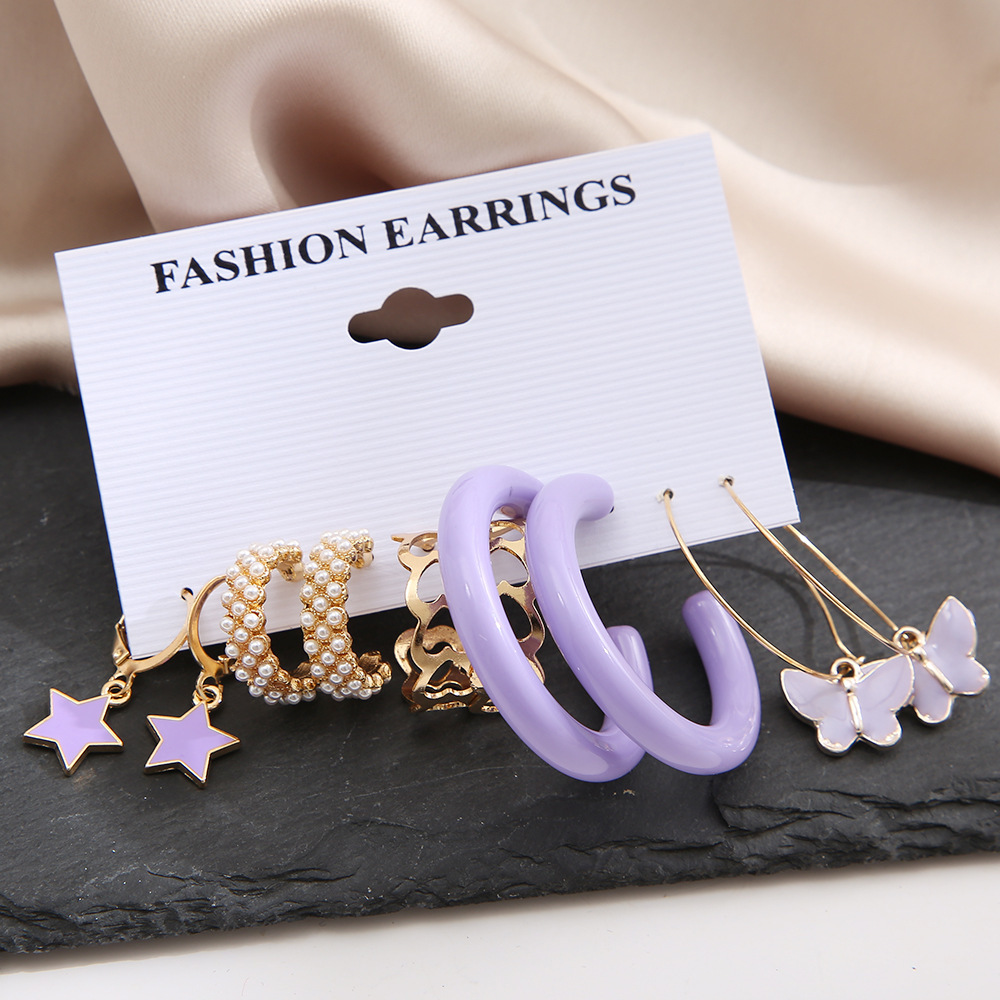 Fashion Star Butterfly Alloy Plating Artificial Pearls Womenu0027S Earrings 1 Set