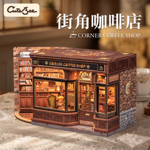 Cutebee New Product Corner Coffee Shop Creative DIY Wooden 3D Stereo Hand-Assembled Model Toy for Gift Giving