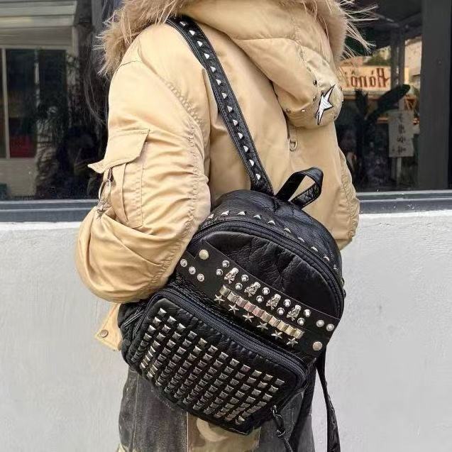 Exclusive accessories original homemade dark trend brand punk Y2K subculture backpack niche hot girl soft leather rivet pair
