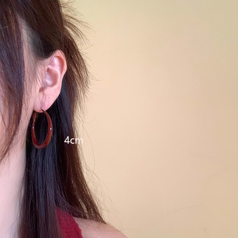 Retro Hong Kong style Ankora red earrings autumn and winter flat ring earrings women's high-end earrings feminine earrings earrings