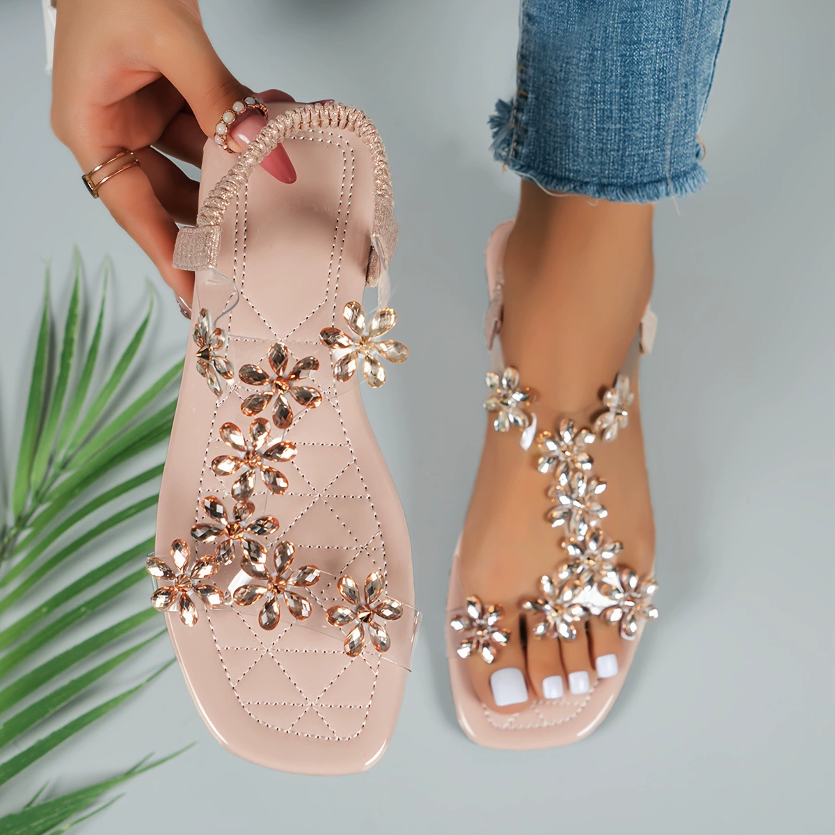 [Women'S Fashionable Slip-On Flat Sandals with Butterfly]