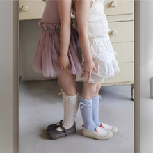 YQ305夏季新款儿童袜子宝宝波点小蝴蝶结中筒袜网眼透气公主风袜