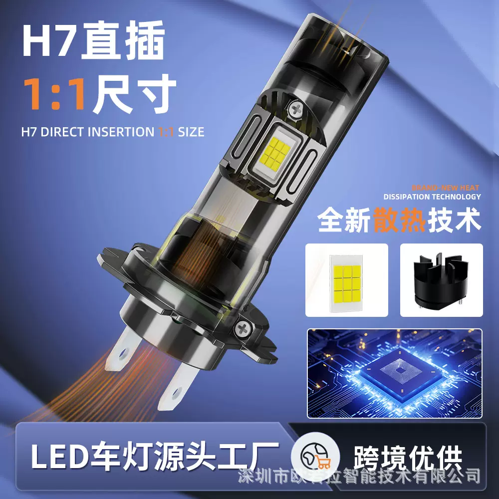 跨境专供X5系列双风扇直插一体化大功率LED汽车前大灯H7