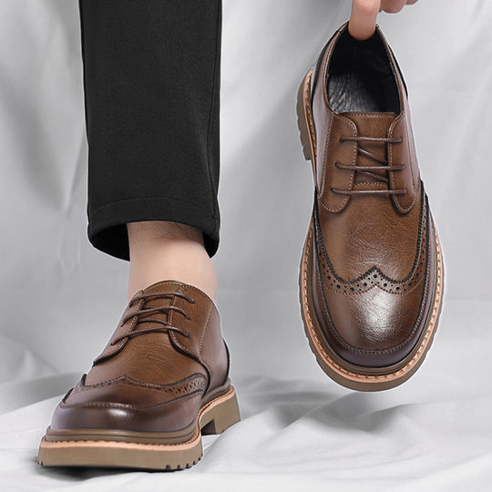 Brock leather shoes men's 2024 autumn formal business casual leather shoes British style retro board shoes a generation of hair