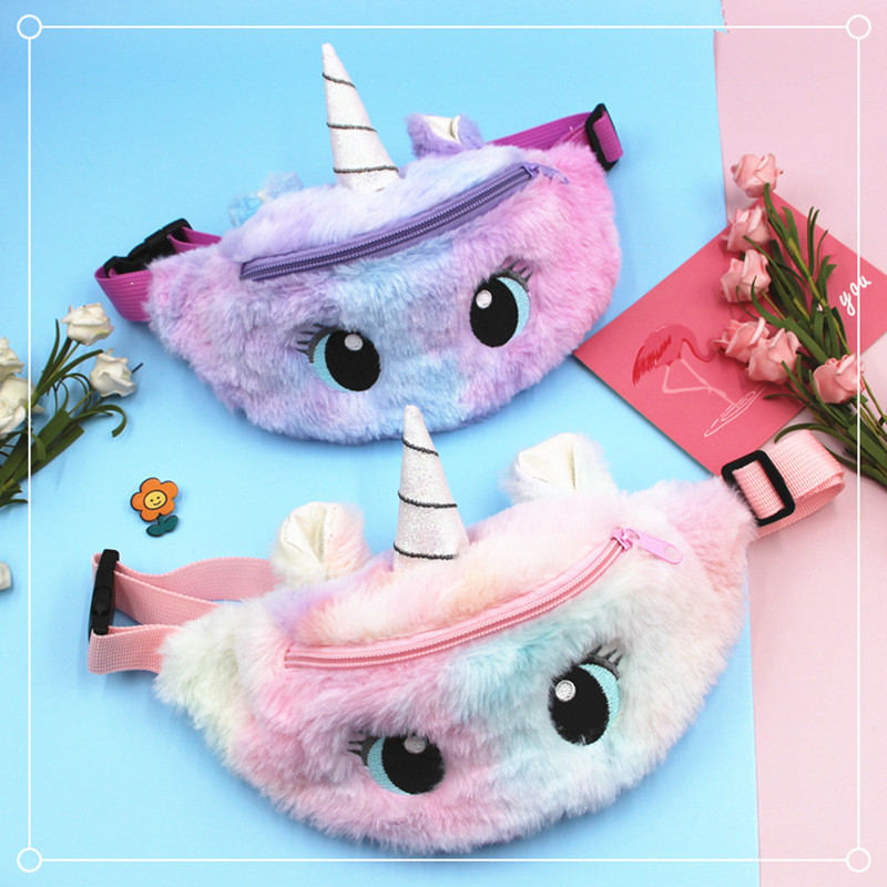 Cruz-frontera unicornio de dibujos animados de peluche bolsa de hombro niña linda ojos grandes bolsa de cintura kindergarten niños bolsa de mensajero