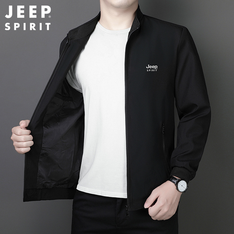 JEEP SPIRIT新款男士休闲夹克翻领宽松弹力大码男装商务夹克外套