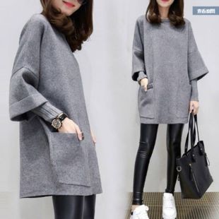 Maternity Winter New Loose chubby girl plus size Sweat Long Fashion fleece-lined Thickened Pregnant Women's dress Fashion