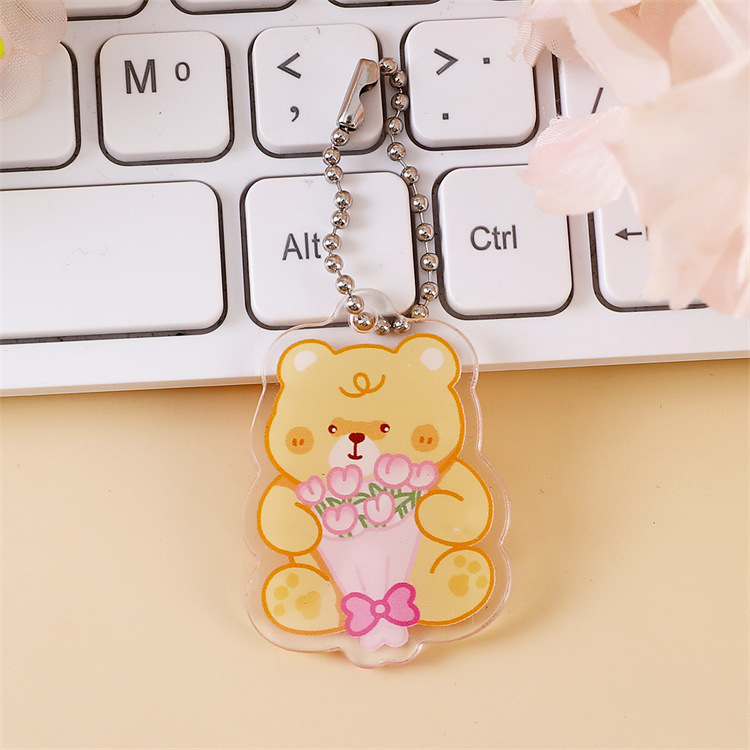 漫画クリームイエローベアアクリルペンダントかわいいキーホルダーウェーブビーズチェーン小さなペンダントスクールバッグペンダントジュエリー|undefined