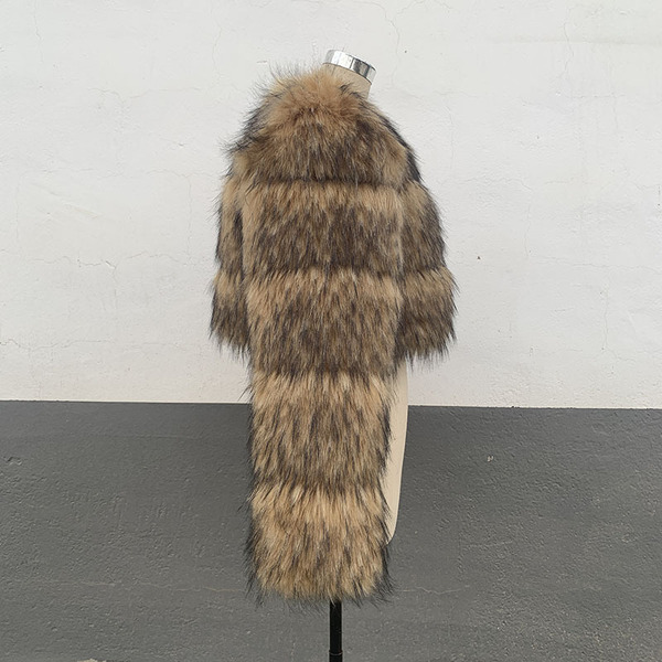 S-6XL imitation raccoon fur coat winter women's round neck warm…