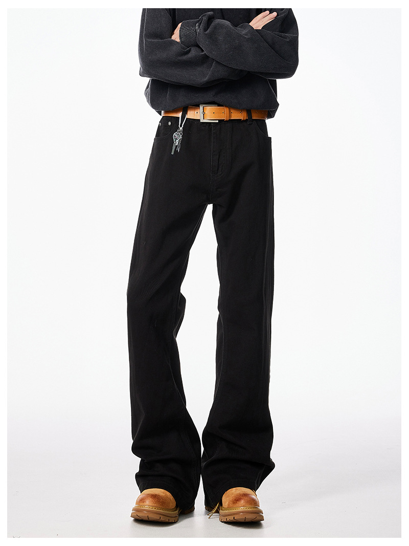 Paris Bootcut Black Scimitar Jeans Men's Spring And Autumn New Loose Cleanfit Micro Straight Pants_viptrois.com