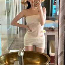 2025夏季新款韩系INS风甜美i小胸抹胸纯欲风辣妹分体低腰短裤泳衣