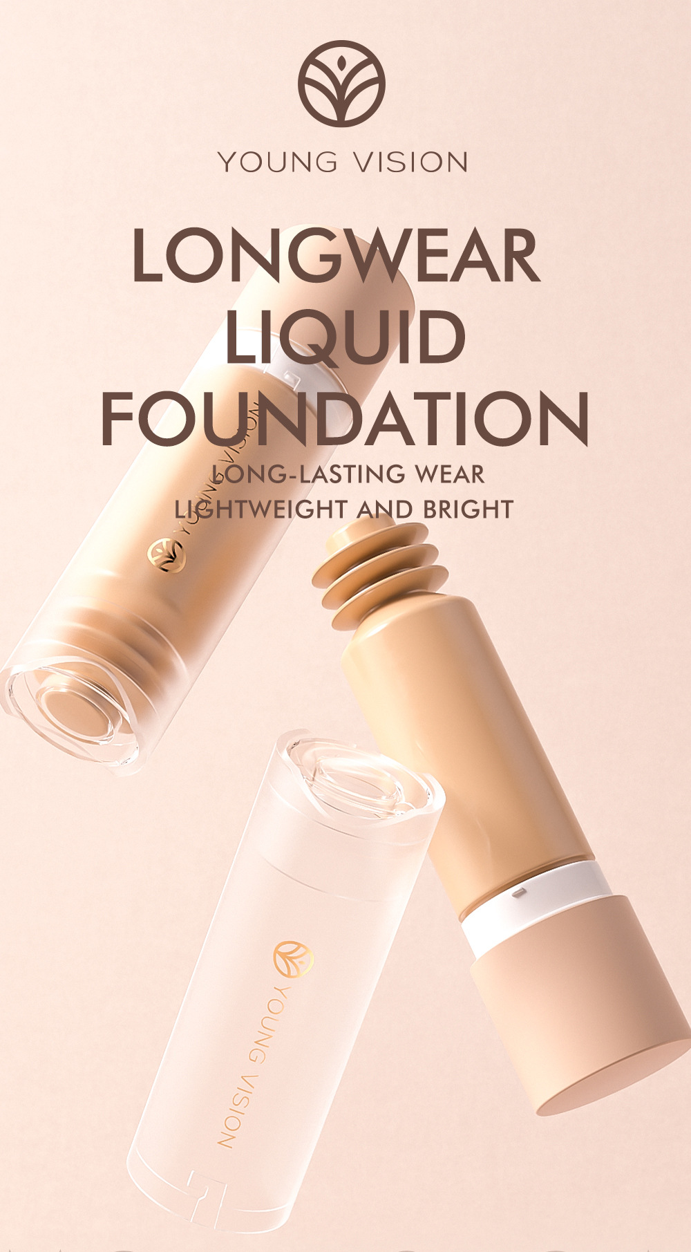YOUNG VISION Bottom Press Foundation is a detachable matte facial base makeup liquid that is not prone to smudge Specification drawing