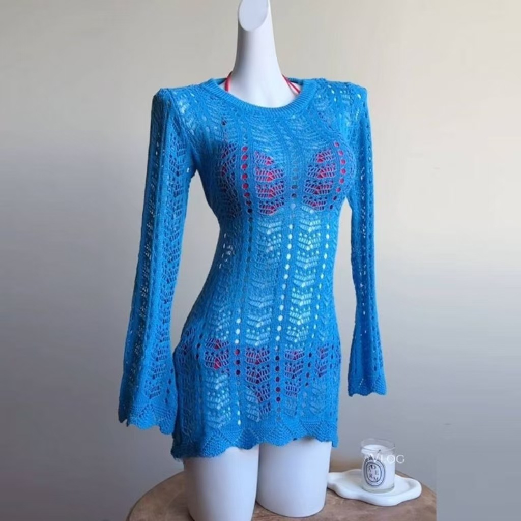 Set of 3 2025 Fashionable Spicy Girl Bikini Knit Mesh Strappy Top for Hot Spring Beach Vacation Swimwear with Underwire Support