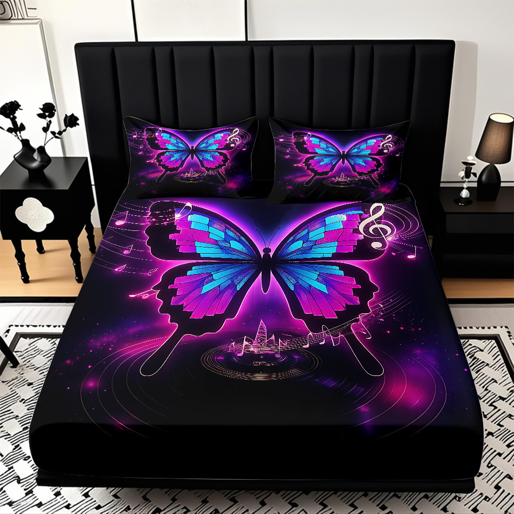 TEMU / JIT Transfronterizo para la serie de mariposas multicolores 3D impresión digital cama cama almohada kit de diseño se puede fijar