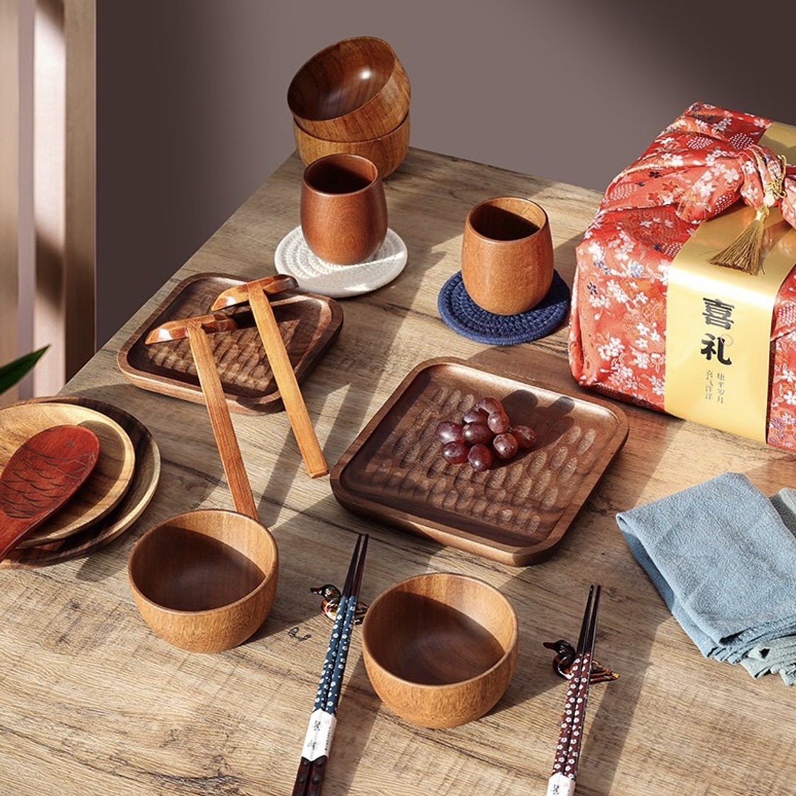 Sanchuang Gift wooden bowls, solid wood tableware sets of your choice, plates, high-looking dishes, wholesale