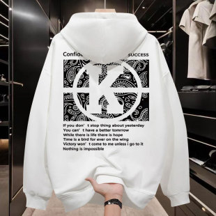New Hooded Trendy Brand Spring & Fall American Printed Sweatshirt, Handsome and Simple Men's Trendyy Round Neck Autumn and Winter Velvet Long Sleeves