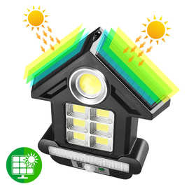 跨境太阳能路灯人体感应壁灯小壁灯带遥控庭院灯COB安防灯 防水花