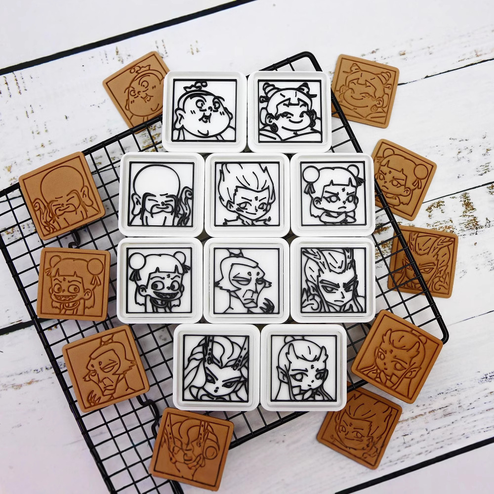 Molde de galletas de dibujos animados Nezha Shiji Niangniang Ao Bingshen Gongbao Herramienta para hornear galletas de arcilla