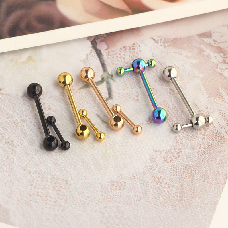 New Rose Gold Heart Tongue Nail Stainless Steel Hollow Ball Hammer Tongue Ring Body Piercing Jewelry detail image 7
