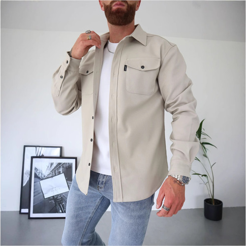 Crossover into Autumn/Winter European and American Men's Youth Casual Shirt with Fleece