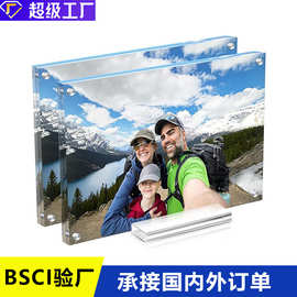 跨境亚克力相框透明磁吸双面展示桌牌强磁水晶台卡砖照片证书摆台