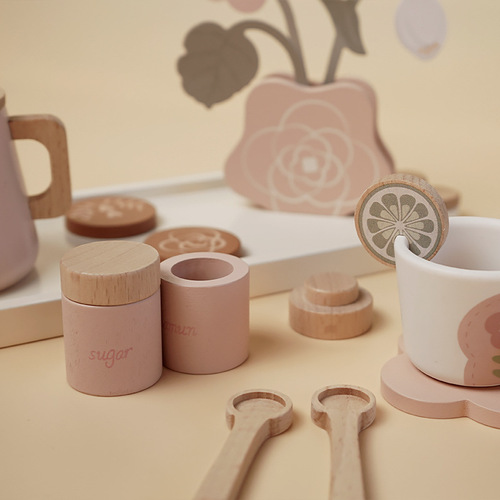 Wooden simulation afternoon tea three-layer dessert play house toy children's role-playing teacup teapot kitchen set