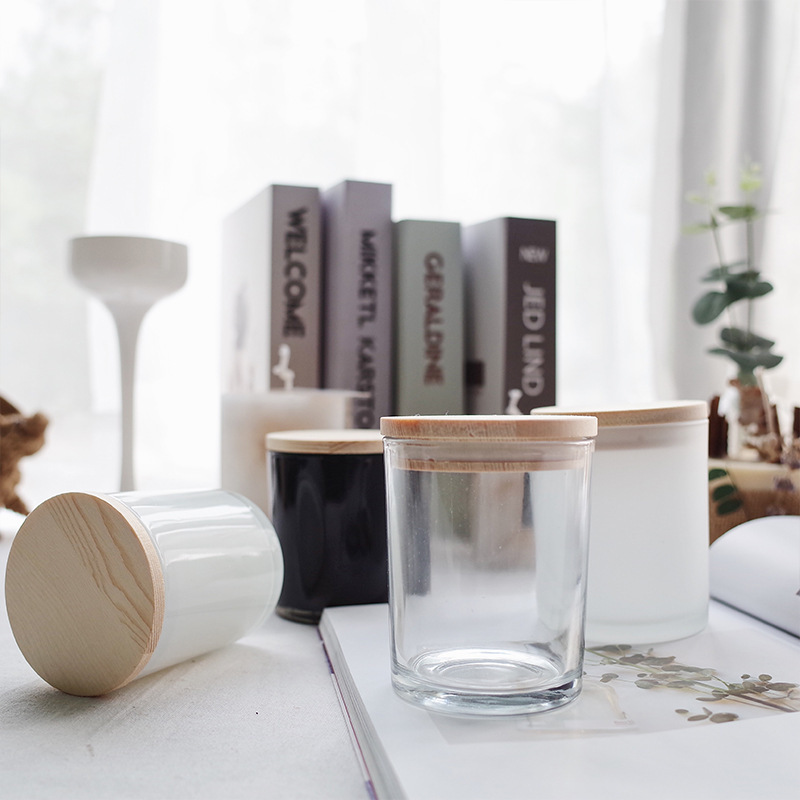 En stock 200ml aerosol interior blanco aromaterapia vela taza de vidrio hogar vela frasco 300ml negro candelabro contenedor