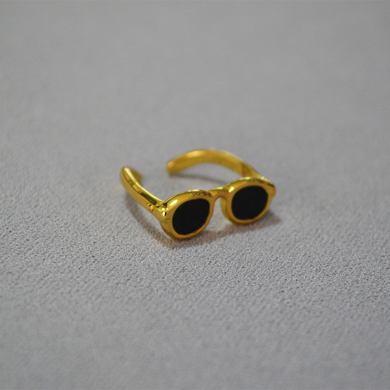 Adjustable Ring Size Wholesale Hip-Hop Glasses Copper Gold Plated Open Rings