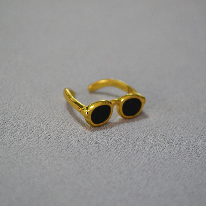 Venta Al Por Mayor Hip Hop Lentes Cobre Chapado En Oro Anillos Abiertos display picture 2