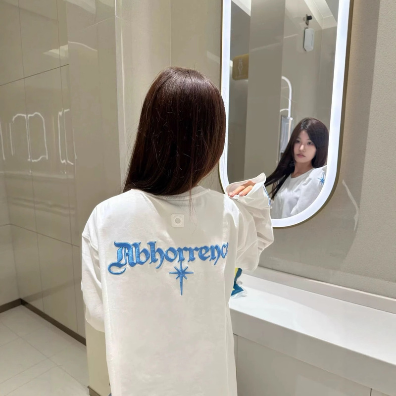 美式高街哥特标语刺绣纯棉长袖t恤女春秋复古宽松潮牌情侣装上衣|undefined