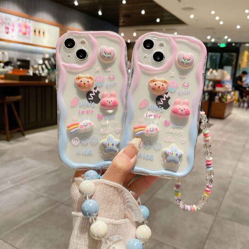 Three-Dimensional Wave Pattern Suitable for iPhone 17 Cute Bear and Rabbit Cartoon Phone Case Apple Xsmax/16 Protective Cover