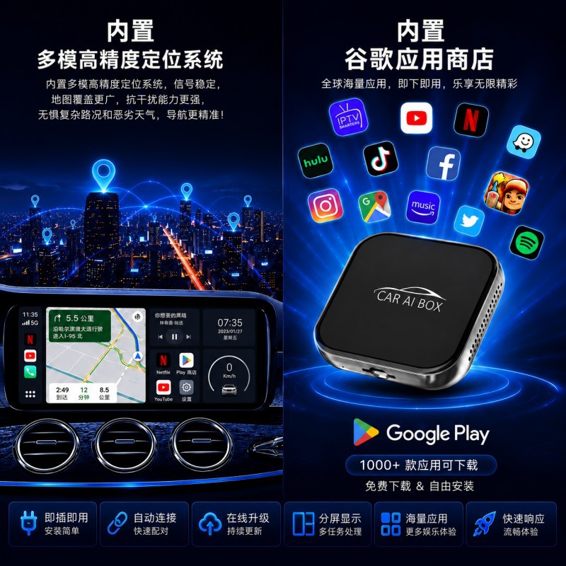 Cross-Border Three-In-One Car Connectivity Box Converts Wired to Wireless Carplay Box to Android Auto Android Box