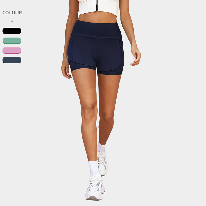 Cross-Border Two-In-One Sports Tight Shorts for Women, Quick-Drying Breathable Yoga Pants with Back Waistband Pocket, Running Hot Pants 8424 Cross-Border Two-In-One Sports Tight Shorts for Women, Quick-Drying Breathable Yoga Pants with Back Waistband Pocket, Running Hot Pants 8424