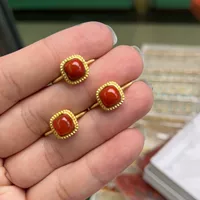 Натуральный южный красный S925 серебряное кольцо живой драгоценный камень серьги драгоценные камни квадратные сахарные хрустальные кольца ювелирные изделия оптом