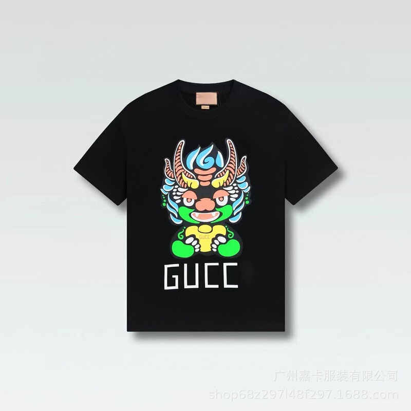クロスボーダーハイエンドGファミリーTシャツラウンドネックフロントロゴ柄シリーズカジュアル男女同型半袖Tシャツ|undefined
