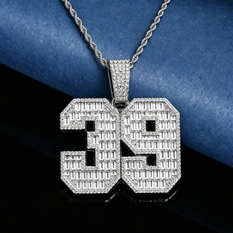 Transfronterizos para Europa y los Estados Unidos collares de hip-hop, collares de diamantes de Cuba exagerados, números 39 gráficos collares de diamantes al por mayor