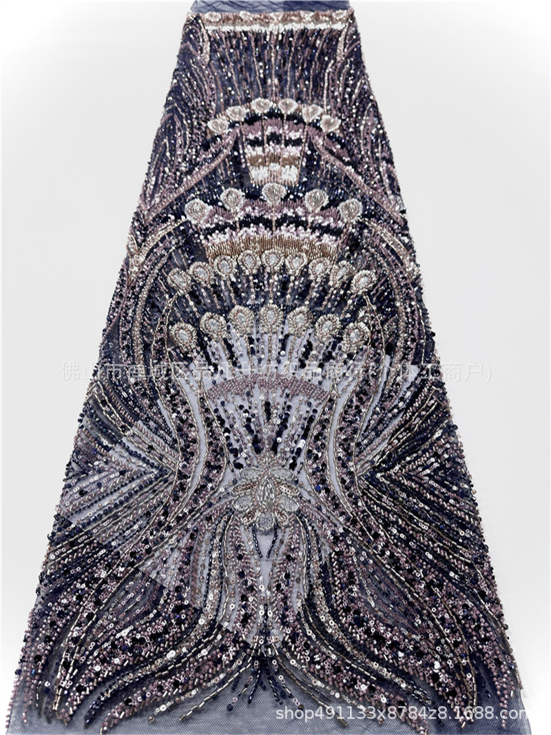 Radiante vertical anchoa bordada tela de malla de tela de alfombra roja de cola de pez vestido de boda madre lujosa tela de fiesta