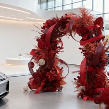 红色拱门摆件高级商场酒店前台装饰活动假花场景布置婚庆橱窗造景
