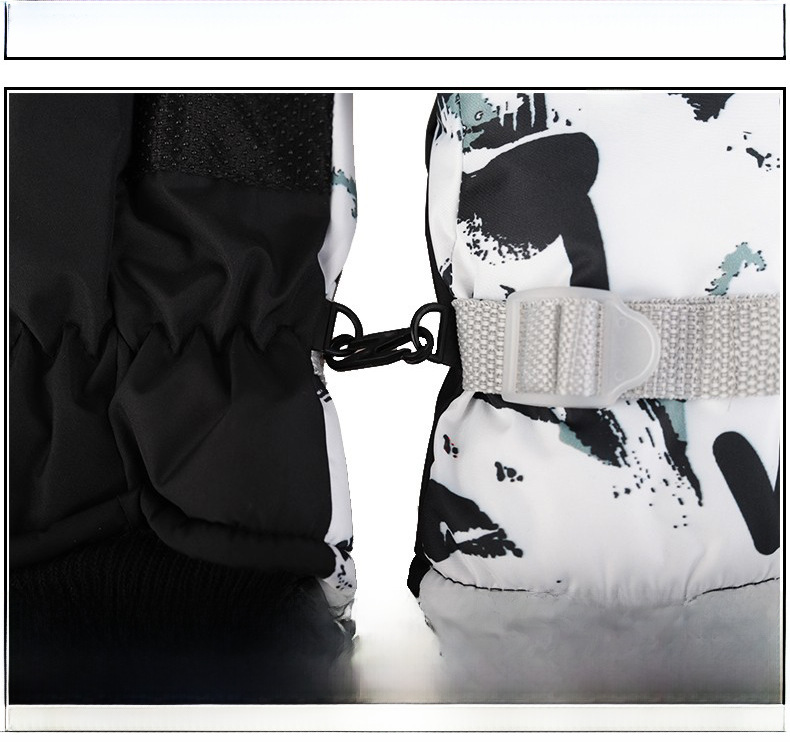 Winter Men's and Women's Cold-proof Fleece-lined Thickened Cotton Waterproof Non-slip Warm Riding Outdoor White Graffiti Ski Gloves_maomaolike.com