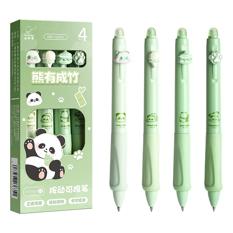 Erasable 0.5 mm Rollerball Pen, Cute Panda Design, Black Ink for Elementary Students