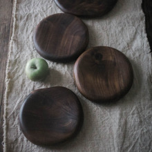 纯手工黑胡桃木盘无漆整木圆盘创意家用点心坚果托盘实木复古盘子