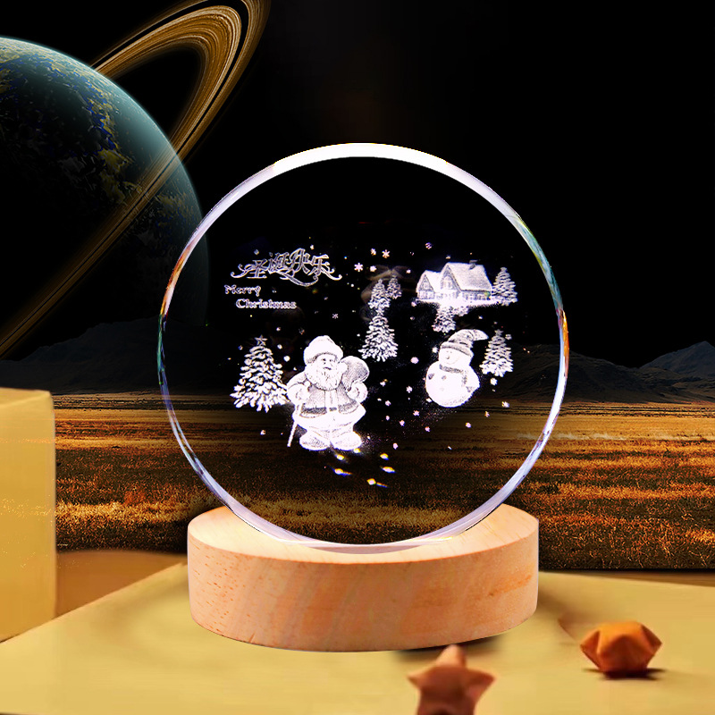 Bola de cristal luminosa grabada con láser, recargable por USB, luz nocturna, adorno para dormitorio, regalo navideño para niñas