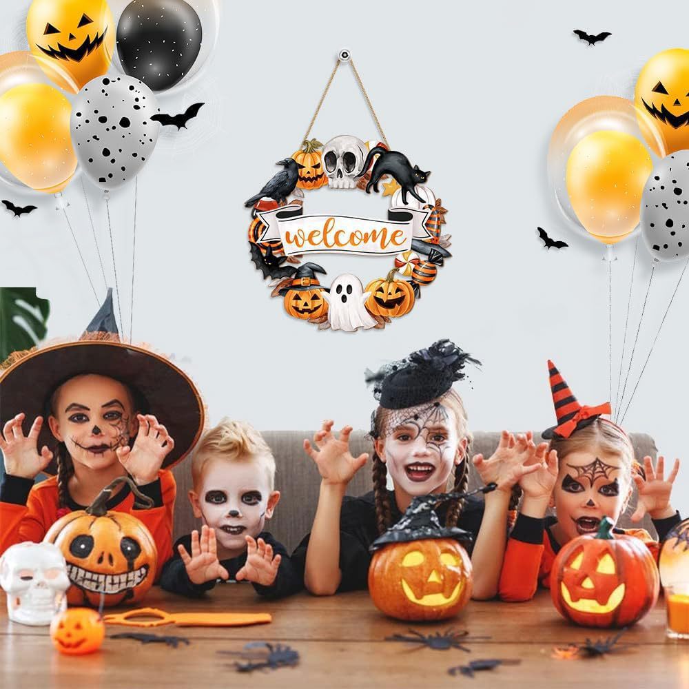 Cross-border Halloween corona de madera fantasma gato negro calabaza esqueleto puerta lista decoración fiesta de Halloween suministros de bienvenida