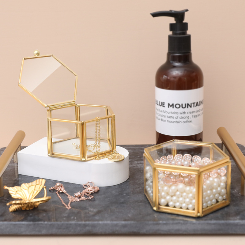 Nordic in Simple Glass Storage Jewelry Plate European Retro Mini Glass Jewelry Box Display Decorations