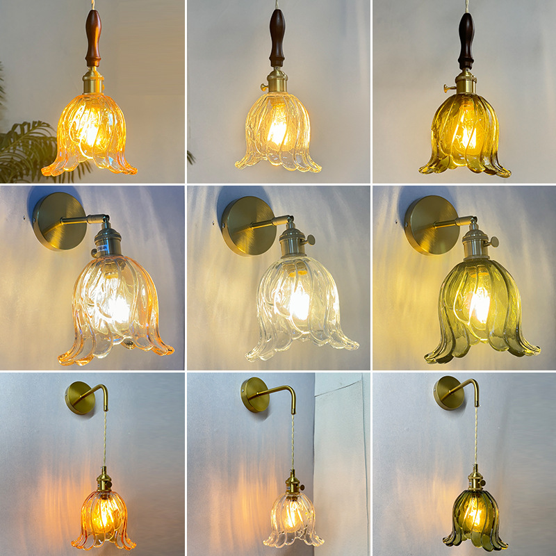 Lámpara de pared de vidrio retro japonesa lujosa simple posmoderna cabecera del dormitorio creativa estilo nórdico iluminación americana