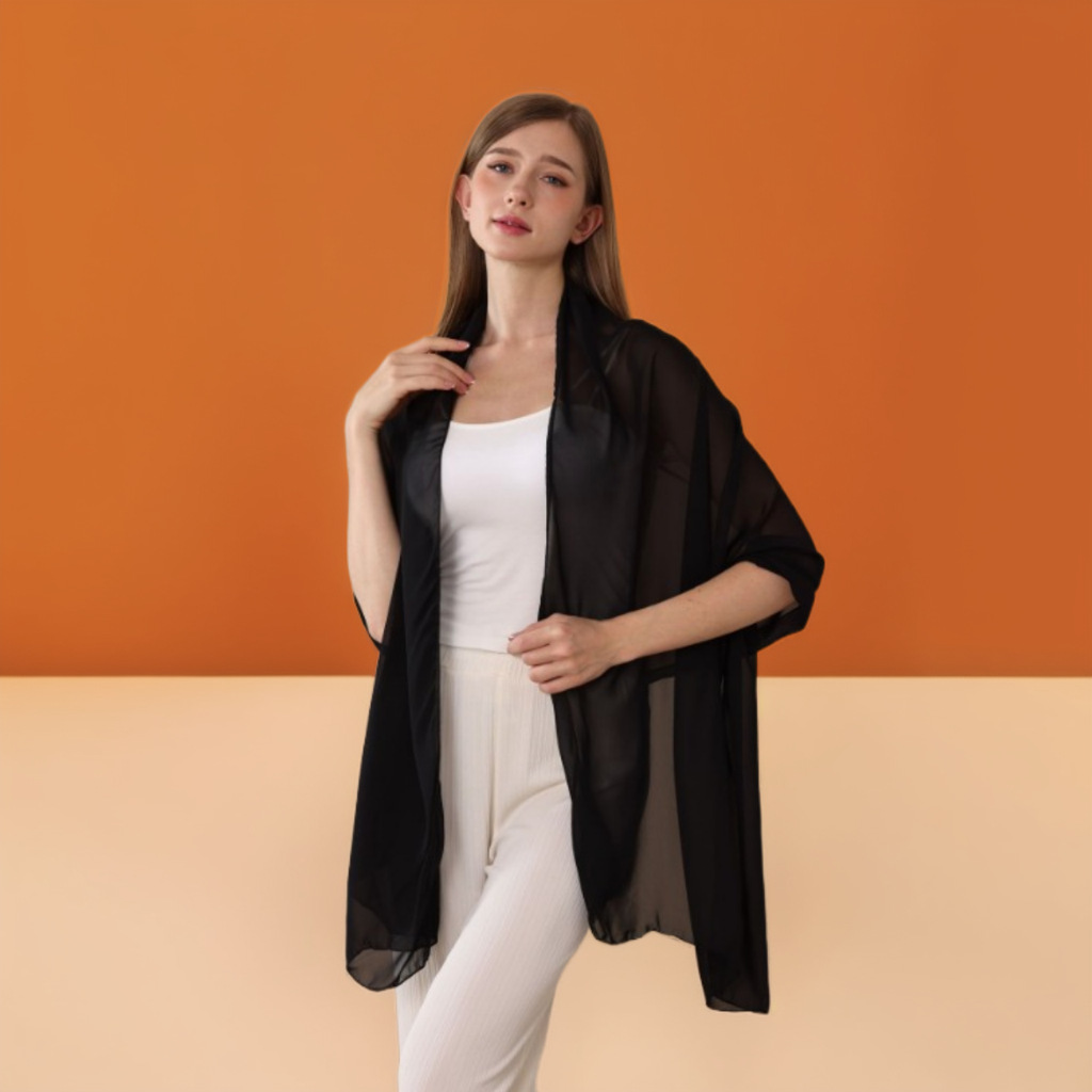 High-Quality Solid Color Chiffon Extended Shawl for Brides, Bridesmaids, Wedding Dresses, Prom, Party, Evening, Women's Long Style