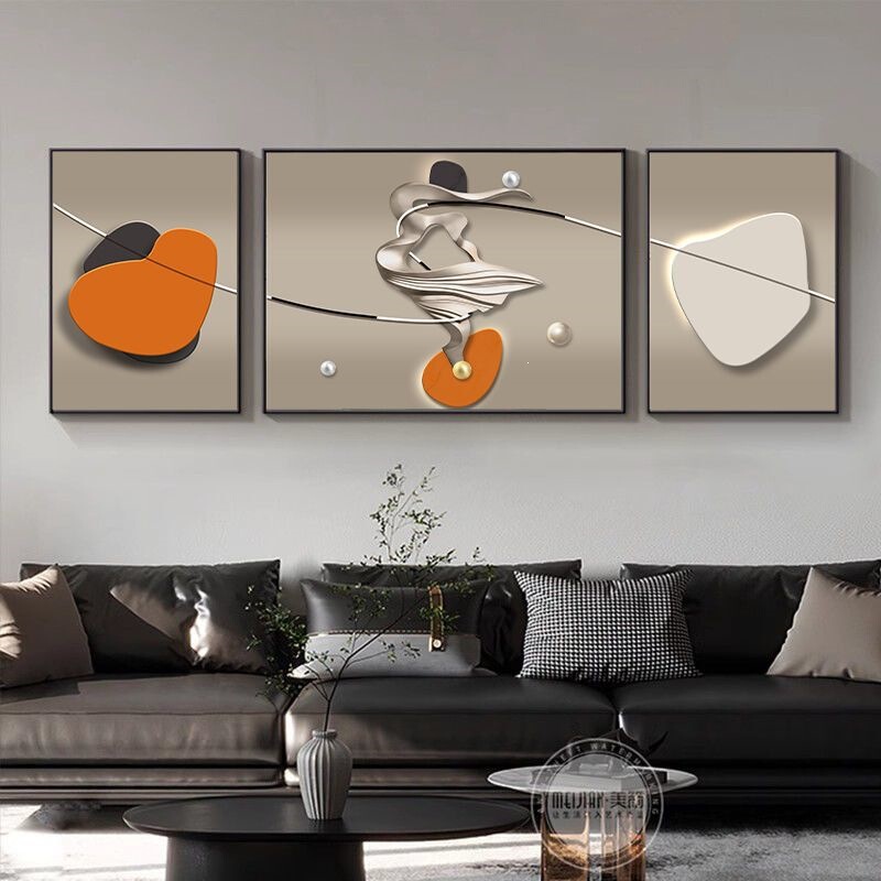 Modern minimalist wall art, black and white artistic design, light luxury style, high-end triptych, suitable for living room decoration, and as a backdrop for sofas